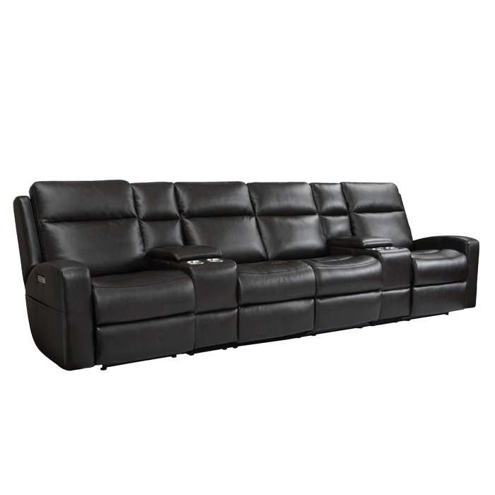 Latitude Run® 140.5" Wide Genuine Leather Power Recliner Home Theater